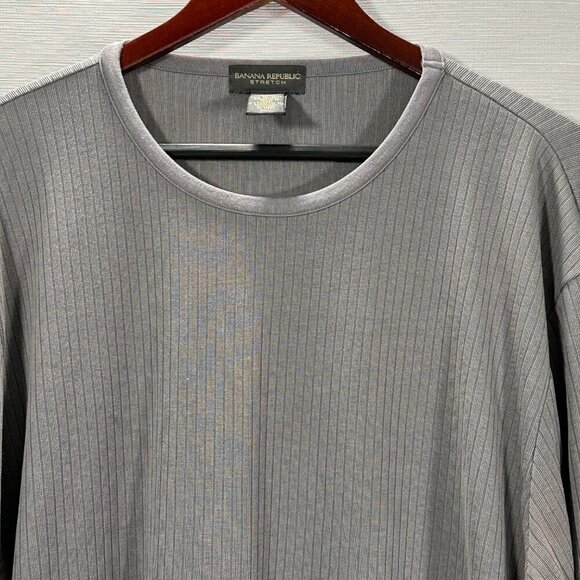 Banana Republic Shirt Men XXL Pullover Gray Stretch Ribbed Knit Long Sleeve Crew - Picture 2 of 5